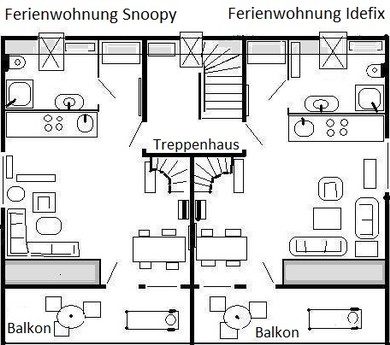 Haus See und Hund - Grundriss der Ferienwohnungen Snoopy und Idefix im Obergeschoss